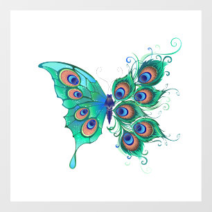 Butterfly with Green Peacock Feathers Window Cling