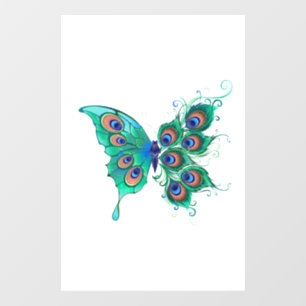 Butterfly with Green Peacock Feathers Window Cling