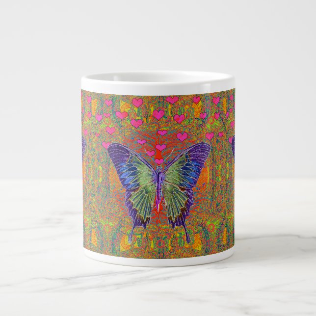 Butterfly with heart shaped patterns large coffee mug (Front)