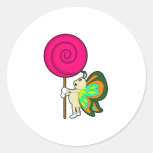 Butterfly with Lollipop Classic Round Sticker
