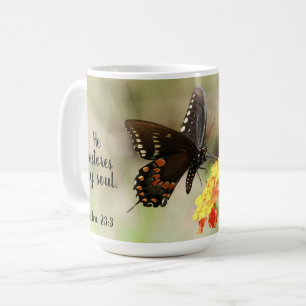 Butterfly with Psalm verse 23:3 Coffee Mug
