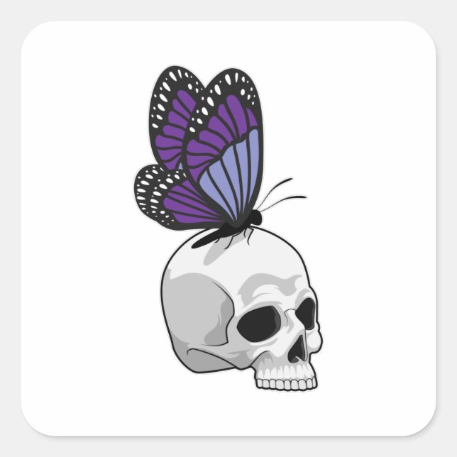 Butterfly with Skull Square Sticker (Front)