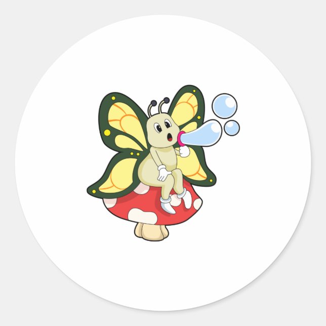 Butterfly with Soap bubbles Classic Round Sticker (Front)