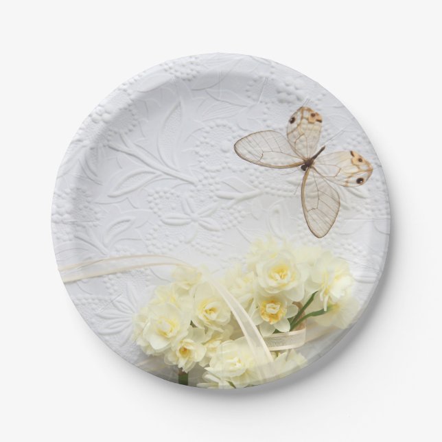 Butterfly with spring flowers Paper Plate (Front)