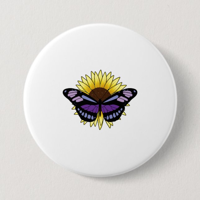 Butterfly with Sunflower 7.5 Cm Round Badge (Front)