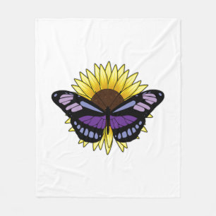 Butterfly with Sunflower Fleece Blanket