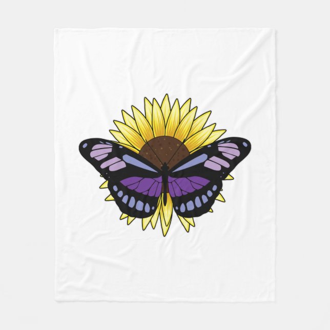 Butterfly with Sunflower Fleece Blanket (Front)