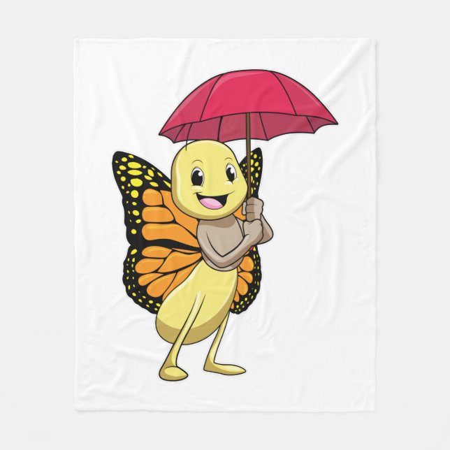Butterfly with Umbrella Fleece Blanket (Front)