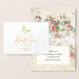 Butterfly with Vintage Roses Inside Wedding Thanks Foil Card