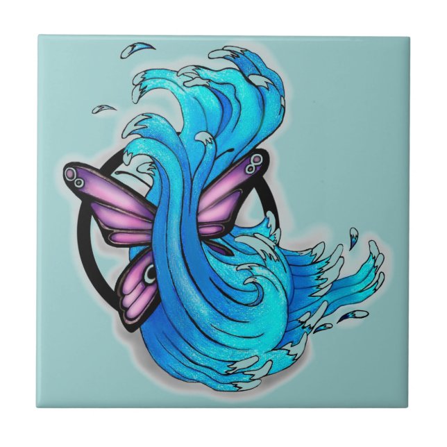 Butterfly with Waves Tile (Front)