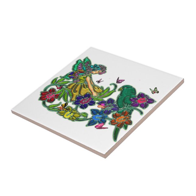 Butterfly Woman Floral & Bird Tile (Side)