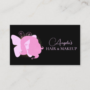 Butterfly Woman Makeup Salon Pink Black  Script   Business Card