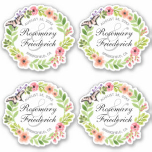 Butterfly Wreath Bride and Groom Contour Stickers