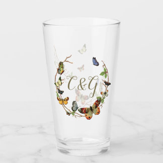 Butterfly Wreath Monogram Drinking Glasses