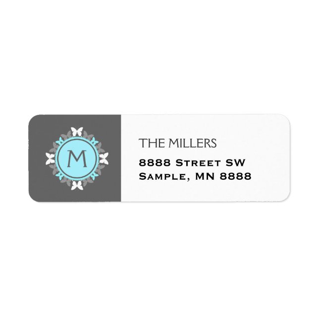 Butterfly Wreath Monogram White Ice Blue Grey (Front)