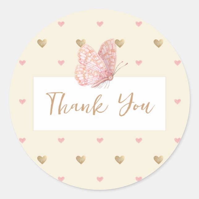 Butterfly Yellow Baby Shower Thank You Classic Round Sticker (Front)