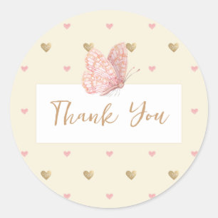 Butterfly Yellow Baby Shower Thank You Classic Round Sticker