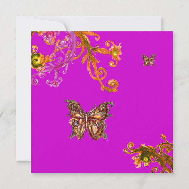 BUTTERFLY ,YELLOW FLORAL SWIRLS pink purple violet Invitation (Front)