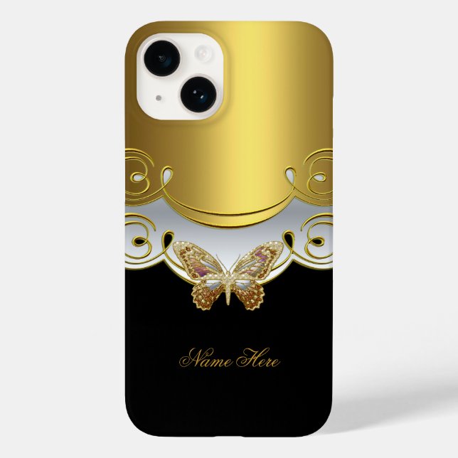 Butterfly Yellow Gold Black Case-Mate iPhone Case (Back)
