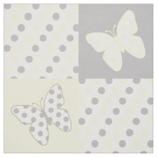 Butterfly Yellow Grey Polka Dots Fabric