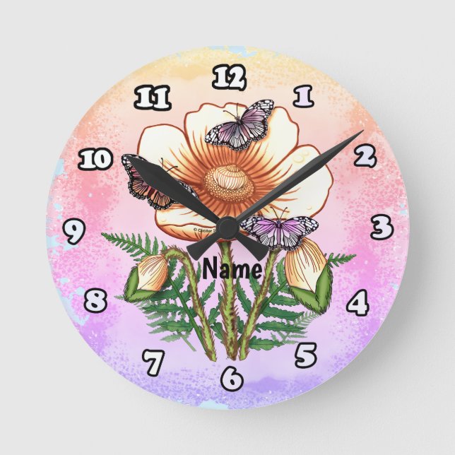 Butterfly Yellow Poppy  Round Clock (Front)