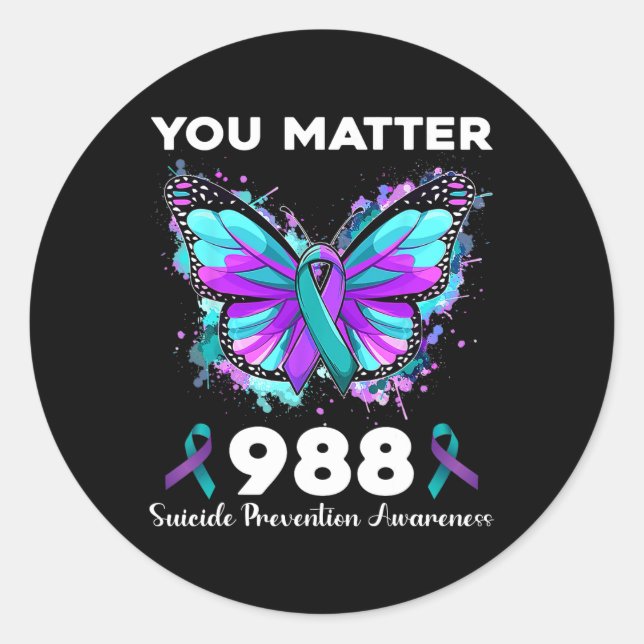 Butterfly You Problem 988 Suicide Prevention Aware Classic Round Sticker (Front)