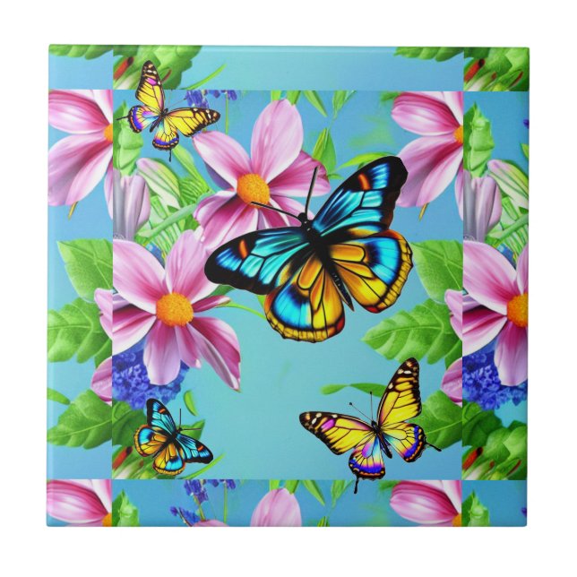 Butterfly's and Flowers    Tile (Front)