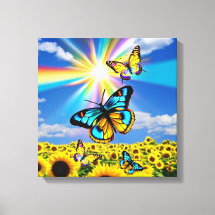 Butterfly's & Sunflowers Canvas Print