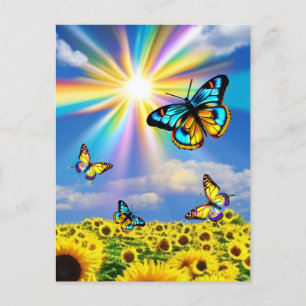 Butterfly's & Sunflowers  Postcard