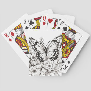 Butterfy Peaceful Nature Prairie Sketch Drawing  Playing Cards