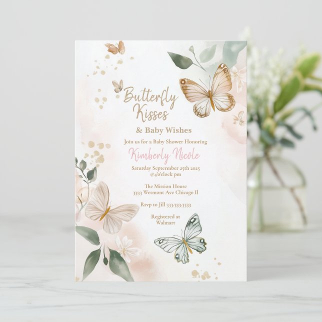 Butterly baby Blush butterflies baby shower Invitation (Standing Front)
