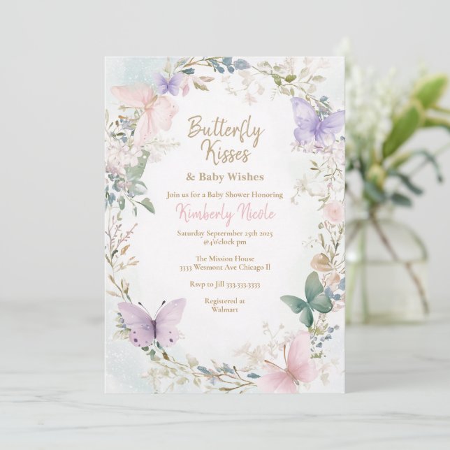Butterly baby Pink butterflies baby shower Invitation (Standing Front)