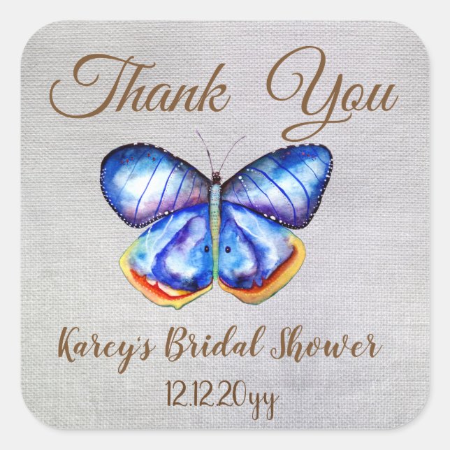 Butterly Rustic Bridal Shower Square Stickers (Front)