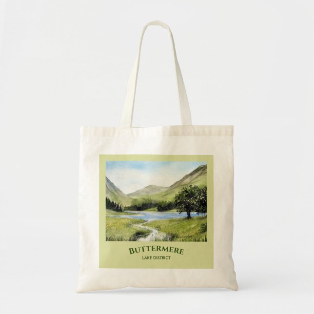 Buttermere Lake, Cumbria Watercolor Painting Tote Bag (Front)