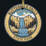 Buttermilk Falls State Park New York Badge Ceramic Tree Decoration<br><div class="desc">Buttermilk Falls State Park illustration in a badge style circle. The park was named for the frothy appearance of its churning waters.</div>