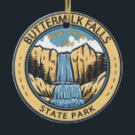 Buttermilk Falls State Park New York Badge Ceramic Tree Decoration<br><div class="desc">Buttermilk Falls State Park illustration in a badge style circle. The park was named for the frothy appearance of its churning waters.</div>