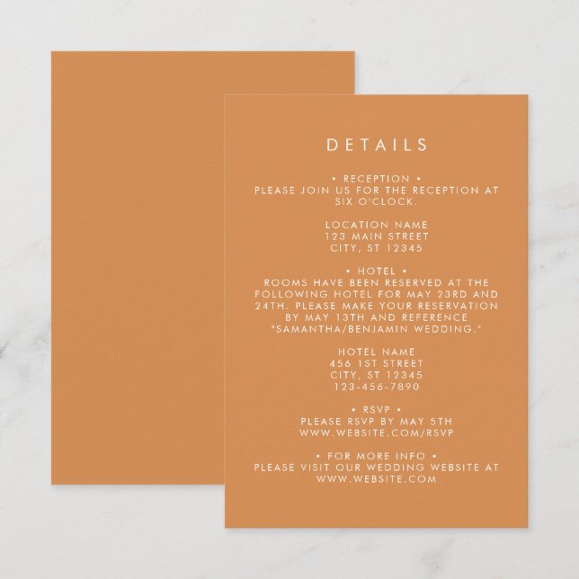 Butterscotch Coordinate Wedding Details Enclosure Card (Front/Back)