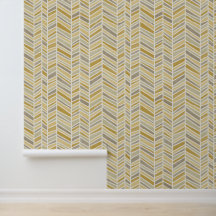 Butterscotch Yellow and Taupe Herringbone