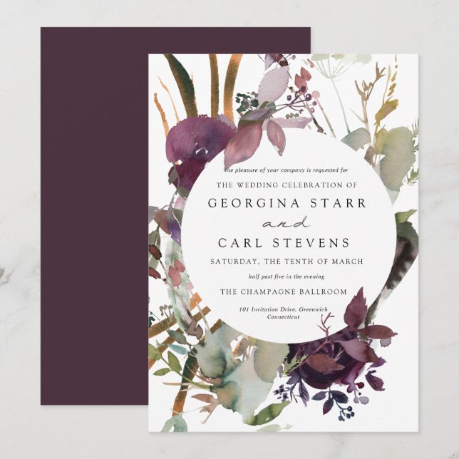 Butterum & Plum Botanical Wedding Invitation (Front/Back)
