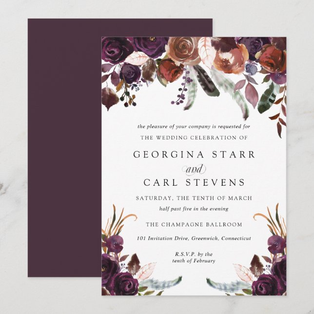 Butterum & Plum Wedding Invitation (Front/Back)