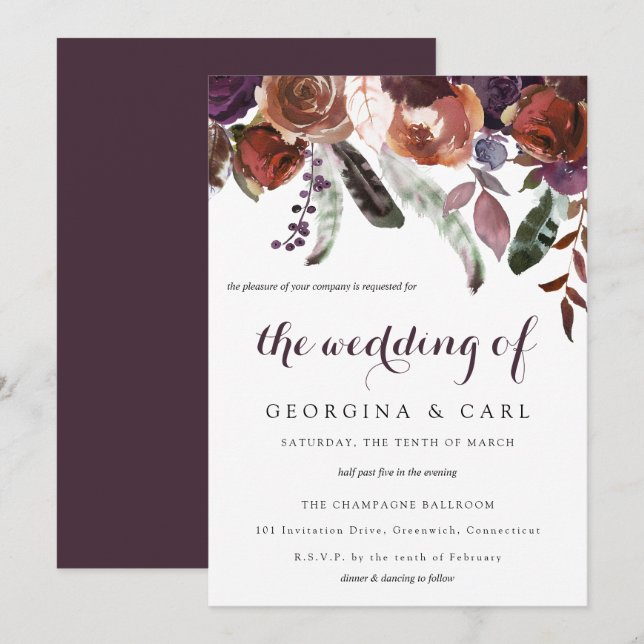 Butterum & Plum Wedding Invitation 1 (Front/Back)