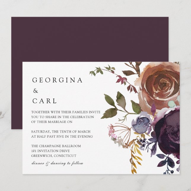 Butterum & Plum Wedding Invitation Landscape 2 (Front/Back)