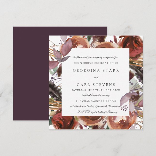 Butterum & Plum Wedding Invitation | Square (Front/Back)