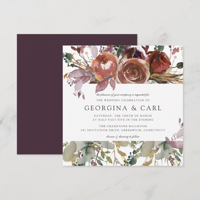 Butterum & Plum Wedding Invitation | Square 1 (Front/Back)