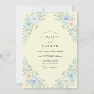 Buttery Aqua Leafy Wedding Invitation