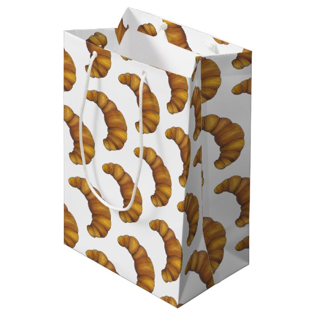 Buttery Flaky Golden Croissant French Pastry Food Medium Gift Bag (Front Angled)