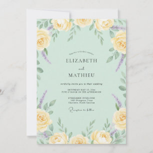 Buttery Minty Rose Wedding Invitation
