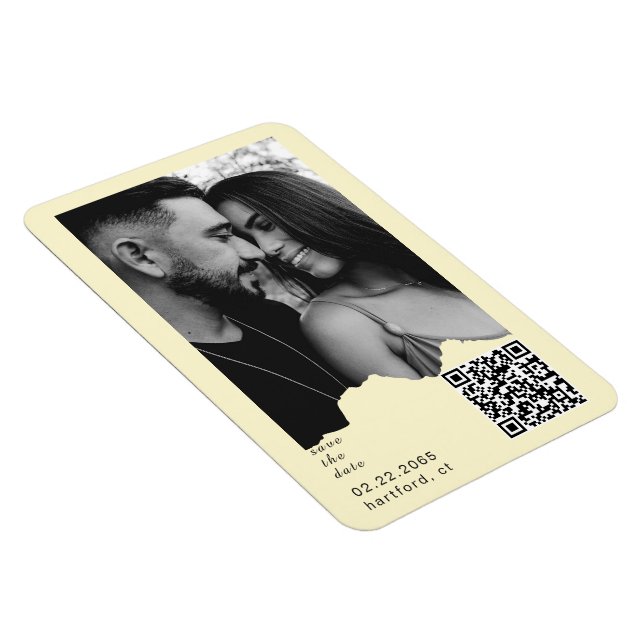 Buttery Yellow Couple Photo QR Code Wedding  Magnet (Right Side)
