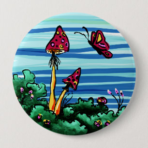 Button, 2 Red Mushrooms 10 Cm Round Badge