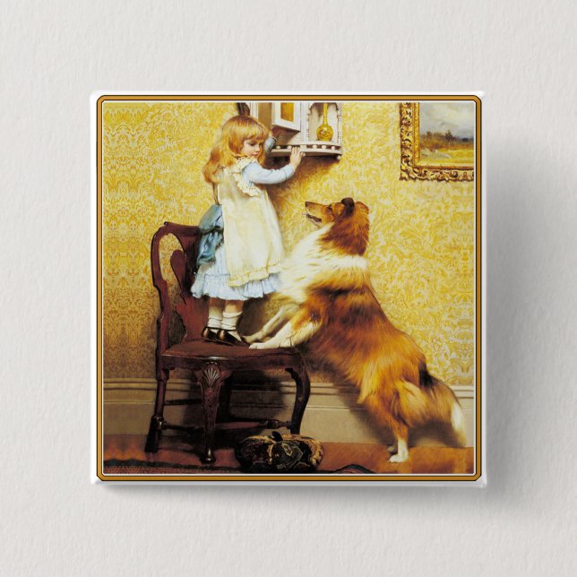 Button: A Special Pleader: Girl with Sheltie 15 Cm Square Badge (Front)